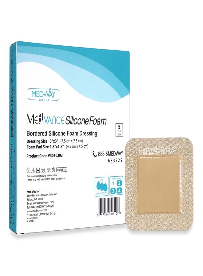 MedVanceTM Silicone - Bordered Silicone Adhesive Foam Dressing, Size 3"x3", (1.8"x1.8" pad), Box of 5 dressings - Image 1